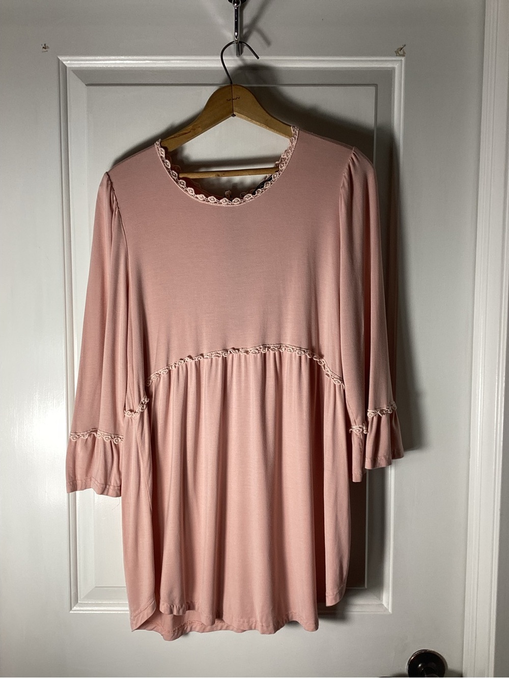 POL Soft Pink Peplum Tunic with Ruffle Trim